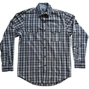 Van Huesen Blue White Plaid Button Down Long Sleeve Size Small